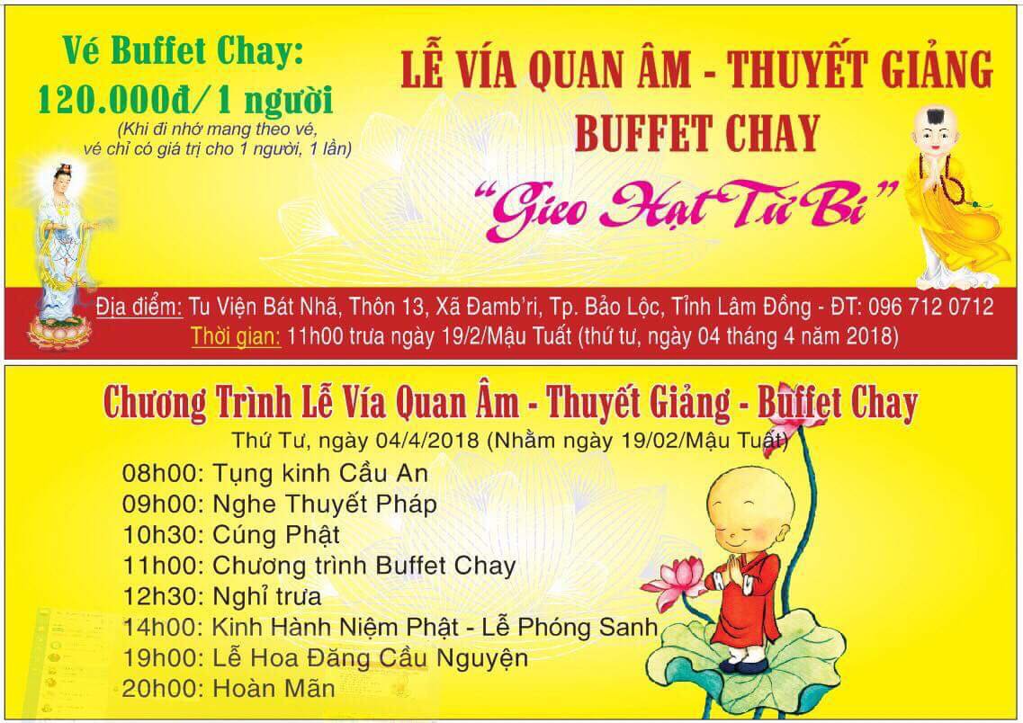 TP Bảo Lộc: Lễ Hội Hoa Đăng Vía Quan Âm (19/2 )- Tiệc Buffet Chay 